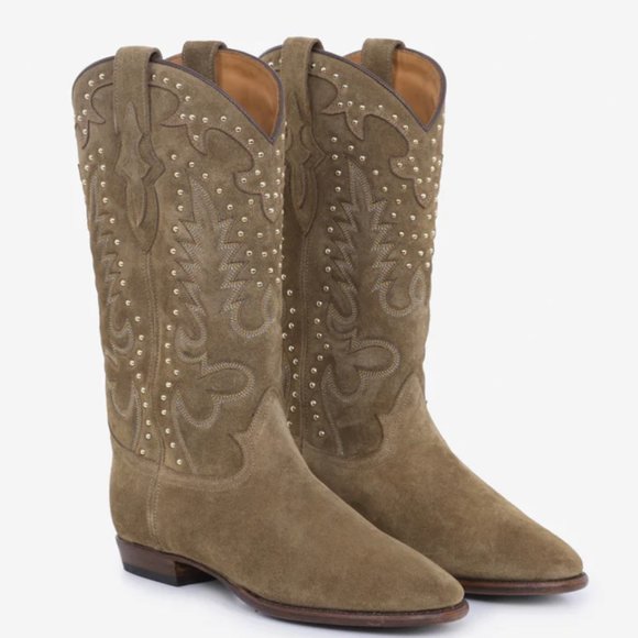 Shiloh Heritage Beige Suede Studded cowboy boots - US 8 - Picture 8 of 9